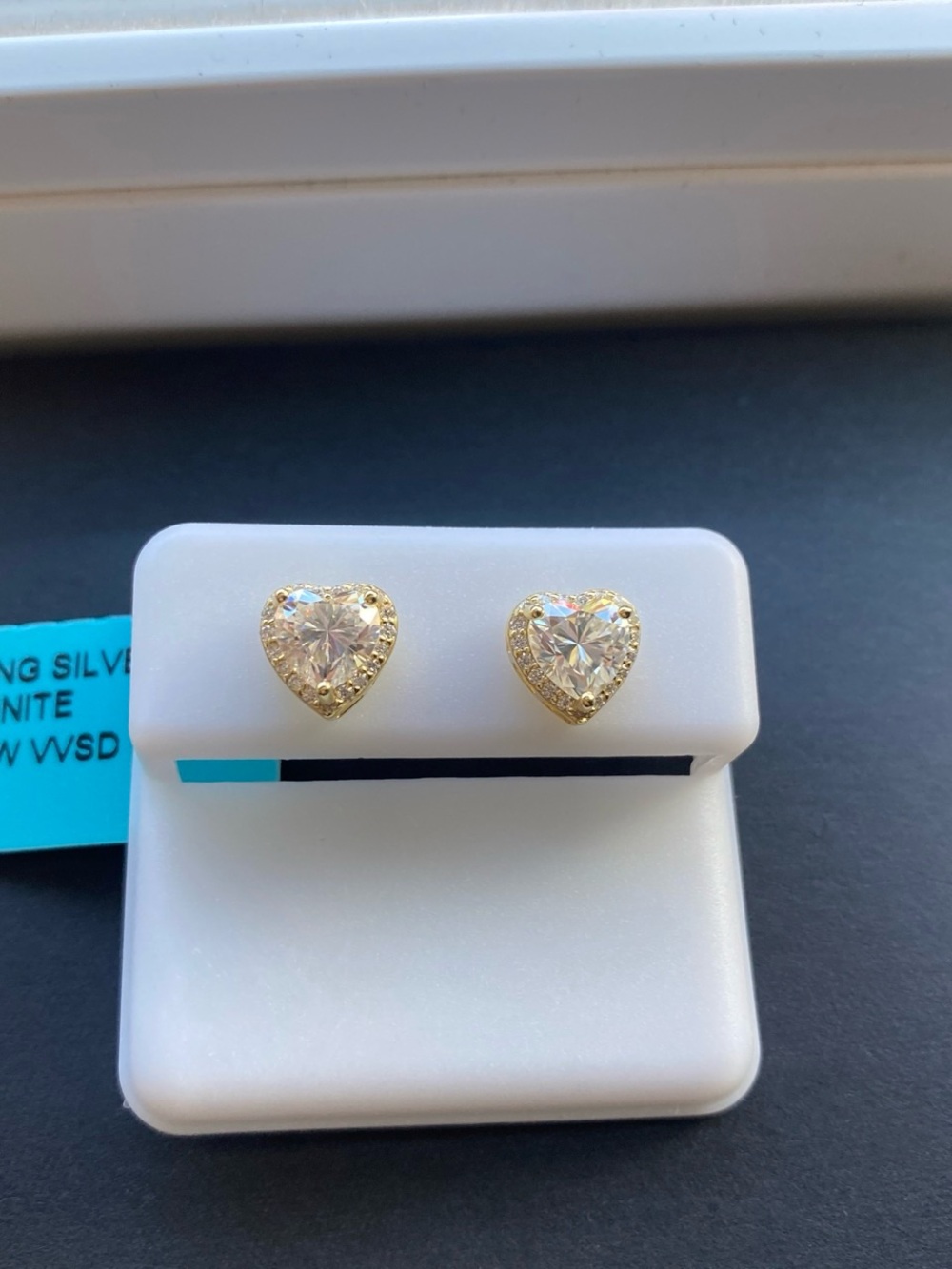 Gold Over Heart Halo Moissanite Studs